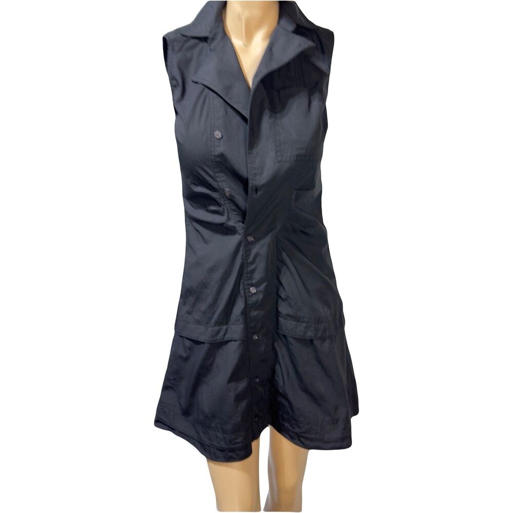 DEREK LAM 10 CROSBY Black Shirt Dress Minimalist Sleeveless Notch Collar Size 0